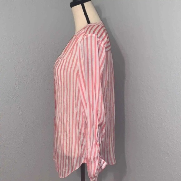 Zac & Rachel Pink and White Striped Button Down Tie Top Sz Medium - Picture 4 of 11